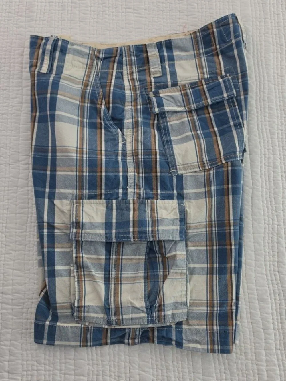 Mossimo Supply Cargo Shorts Mens 34‎ Blue Plaid 100% Cotton 6 Pockets 10